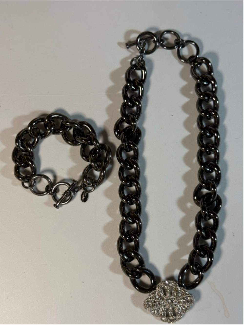 Y2K Vintage Lia Sophia Palladian Hematite-tone necklace and bracelet set.